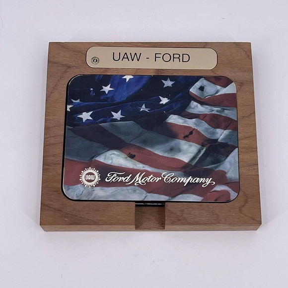 UAW Ford Coaster Set Collectible Gift Solidarity House Programs Center Desk Case - Picture 2 of 9